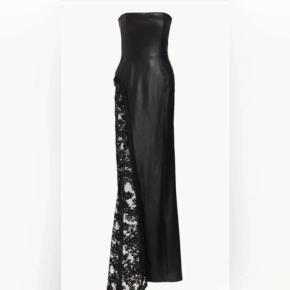 Alice and olivia Retha Strapless Vegan Leather & Sequined Gown worn once size 2 - Picture 3 of 3